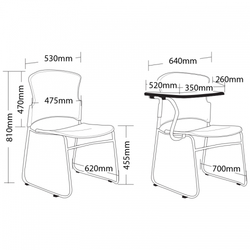 Edu Lecture Chair with Tablet Arm. Available Right or Left Hand