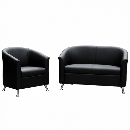 Beta 2 Seater Lounge, Black Man-Made Leather