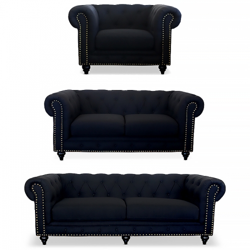 Chesterfield Lounge Range, Black Linen Fabric